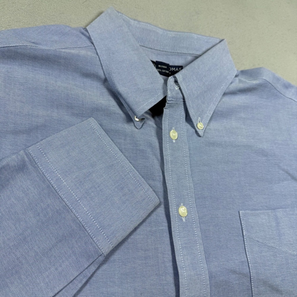 Grant Thomas Mens Light Blue Non-Iron Cotton Button Down Oxford Shirt 17.5 34/35